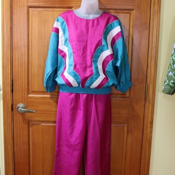 Jordana Vintage Windbreaker Track Suit  Tops Hot Pink Retro 90s 3 pc set - Picture 5 of 16